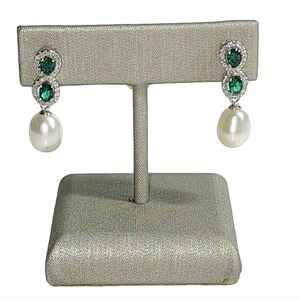 925S Green‎ Gemstones Stud Earrings With Cultured Freshwater Pearl and Zirconia